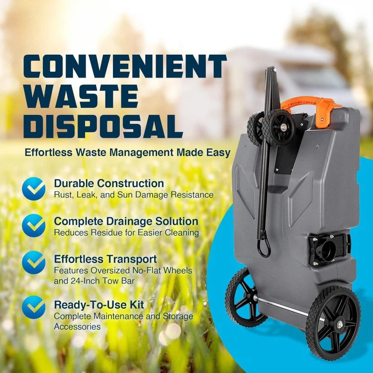 Rhino 36-Gallon Portable RV Tote Tank with Steerable Wheels and Valve