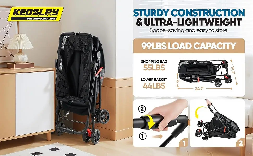 Ljustra 2-in-1 Folding Shopping Cart Pet Stroller Heavy Duty 99 LB