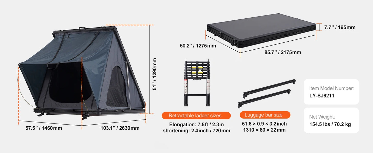 Ljustra Hard Shell Rooftop Tent with Ladder Waterproof for Jeep Van Truck