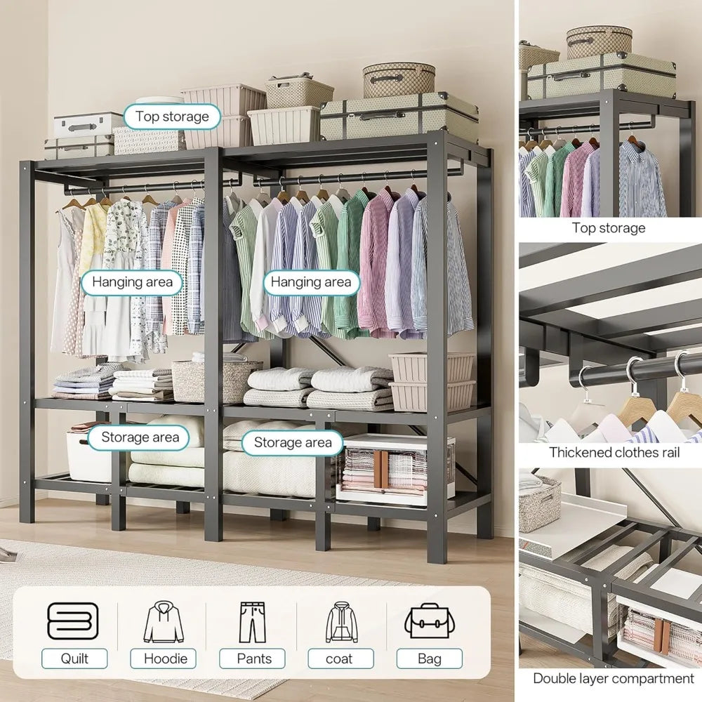 Portable Heavy Duty Wardrobe Closet 1200LBS Foldable Garment Rack