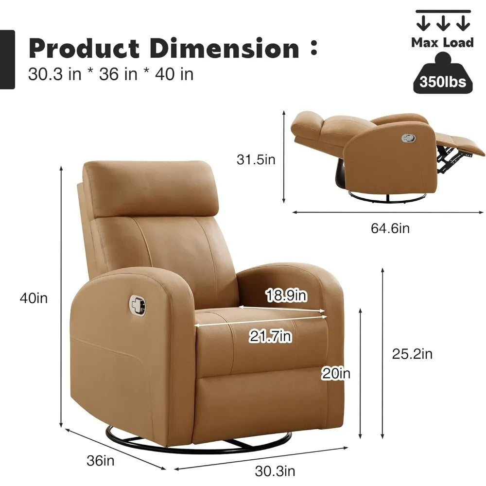 Swivel Rocker Recliner Chair 360° Manual Leather Glider Nursery Chair