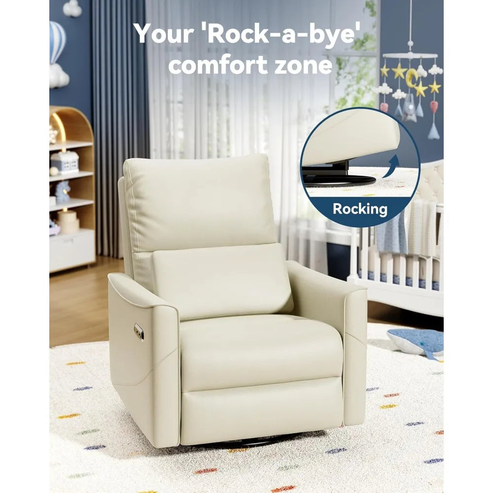Power Swivel Rocker Recliner Chair for Adults Nursery Glider USB Port