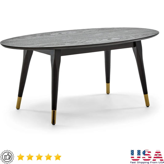 Midcentury Modern Oval Coffee Table Brass Feet Easy Assembly Living Room