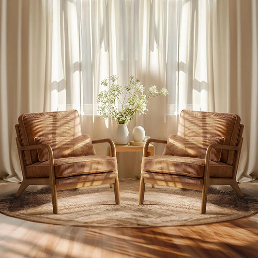 Ljustra Premium Corduroy Accent Chairs Set of 2 Upholstered Arm Chair