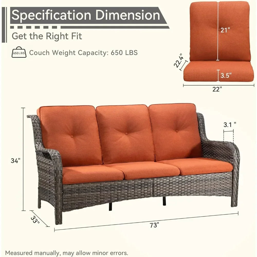 Ljustra Outdoor Wicker Patio Sofa 3-Seat with Comfortable Cushions