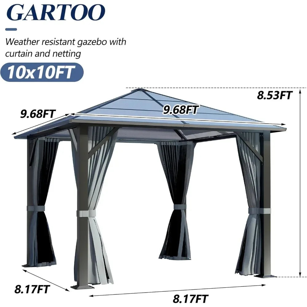 Hardtop Outdoor Gazebo Polycarbonate Roof Metal Frame Garden Tent