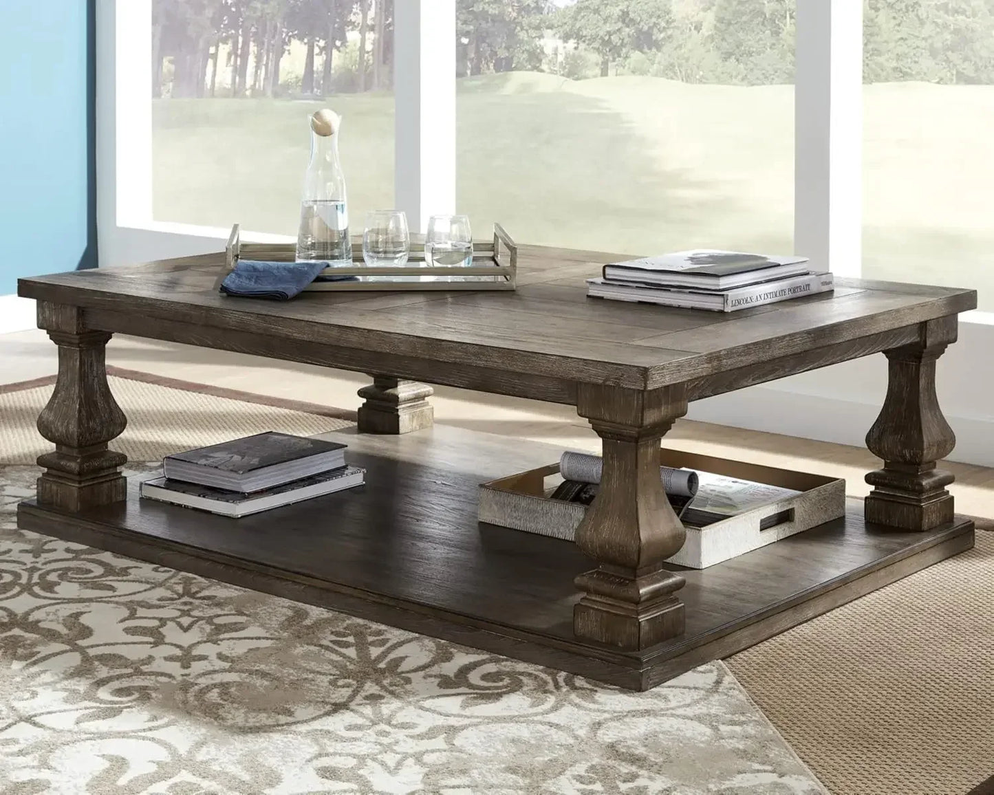 Johnelle Farmhouse Coffee Table Rectangular Rustic Living Room Furniture