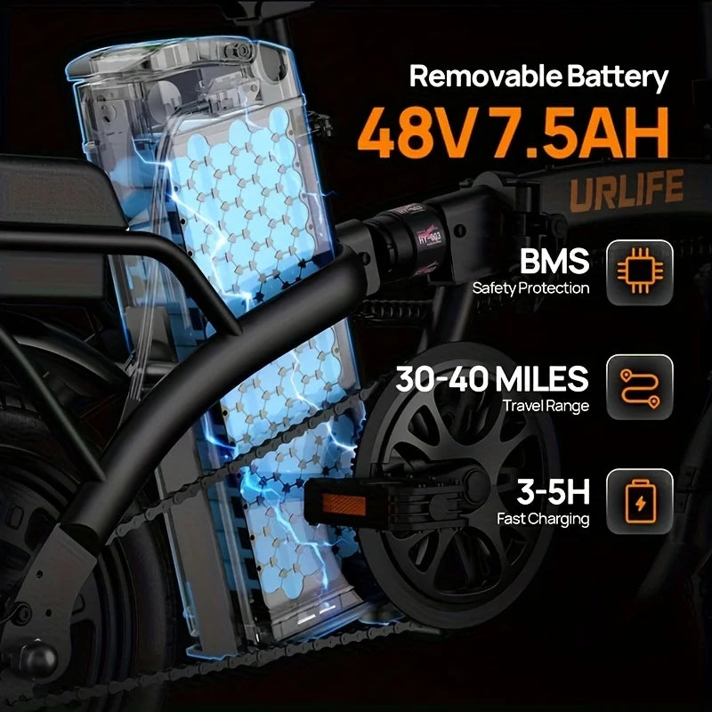 14 Inch Foldable Electric Bicycle Peak 500W Motor 48V 40 Miles Range