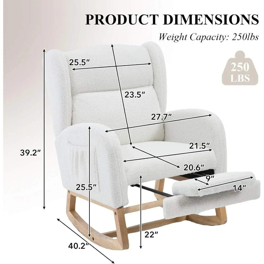 Oversized Nursery Rocking Chair Teddy Glider with Footrest and Pocket