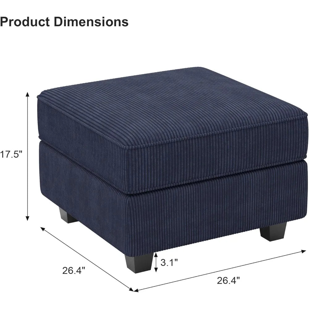 Corduroy Square Modular Storage Ottoman for Sectional Sofa Foot Stool