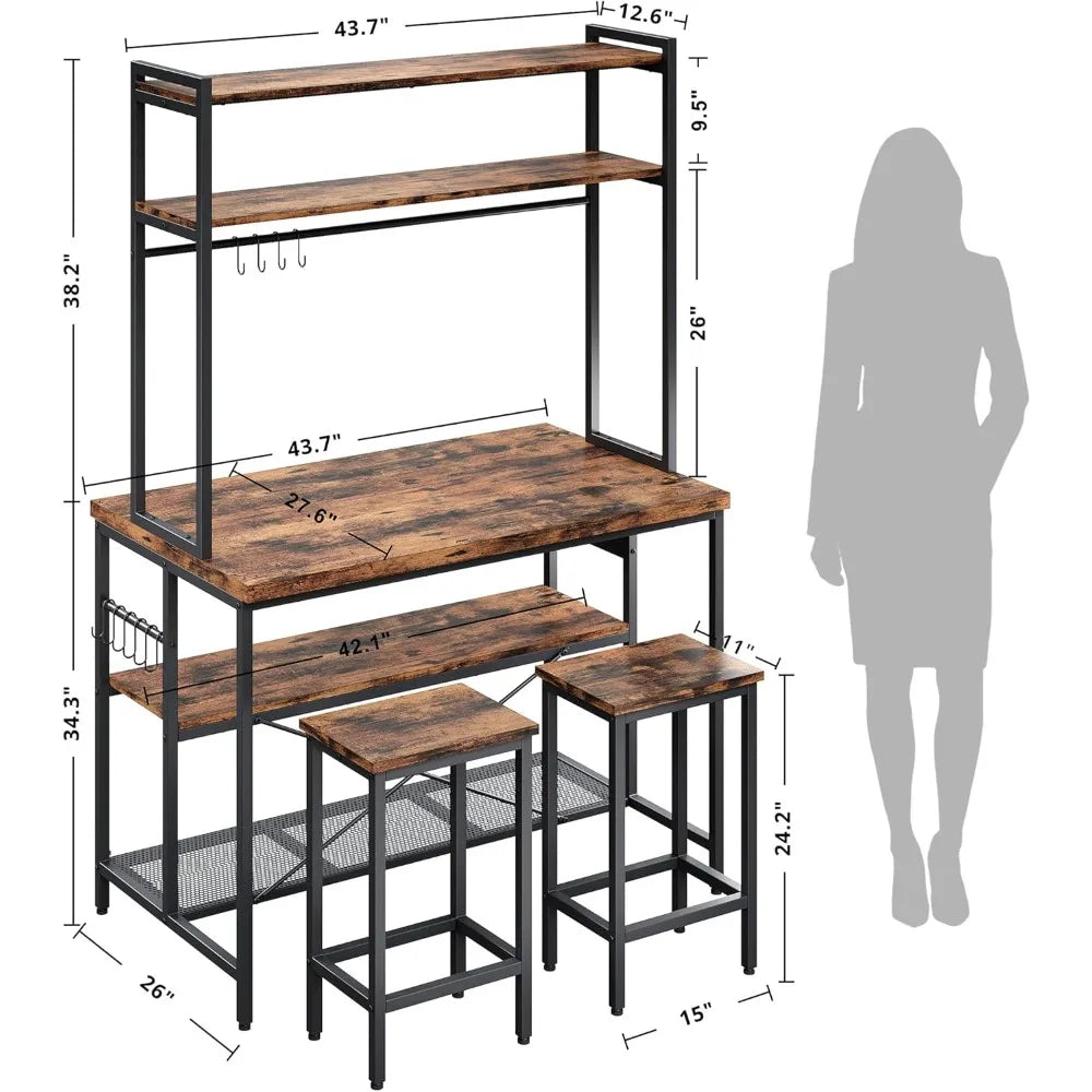 Stylish Kitchen Island Dining Table Set with Storage and Power Outlets