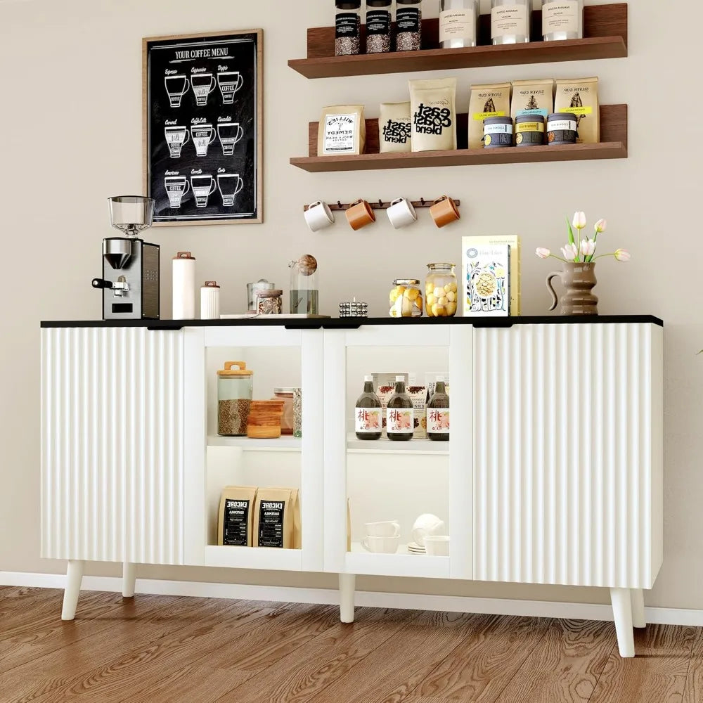 Buffet Cabinet Storage 55" Fluted Sideboard Modern Coffee Bar Accent