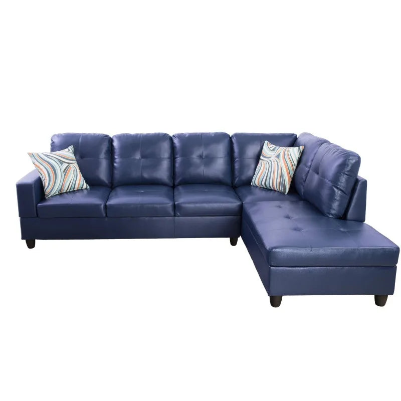 3PC Blue Leather Sofa Set w/ Storage Ottoman, Semi PU, Modern Living Room Couch Set