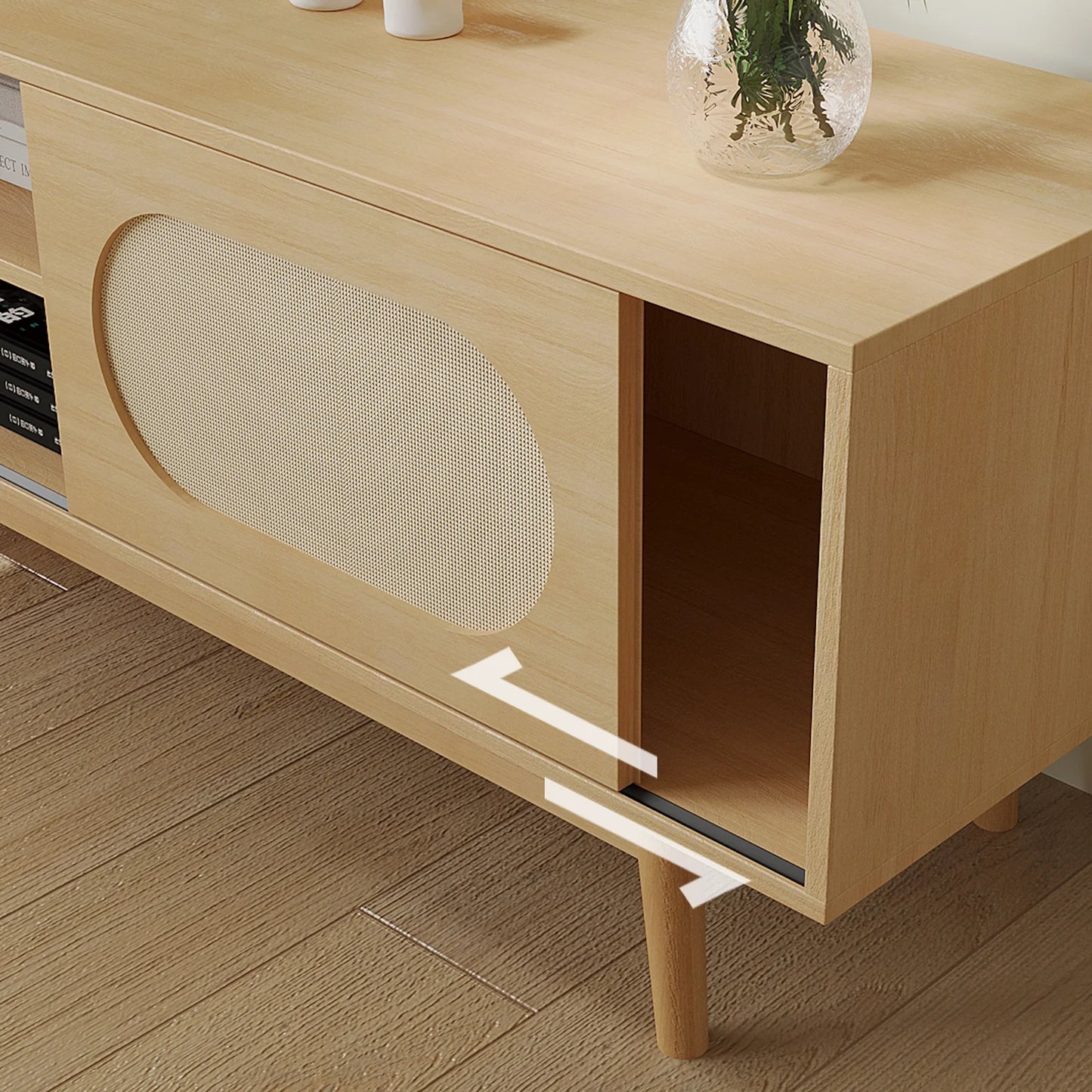 Farmhouse Rattan TV Stand Modern Entertainment Center for 55-65 inch TV