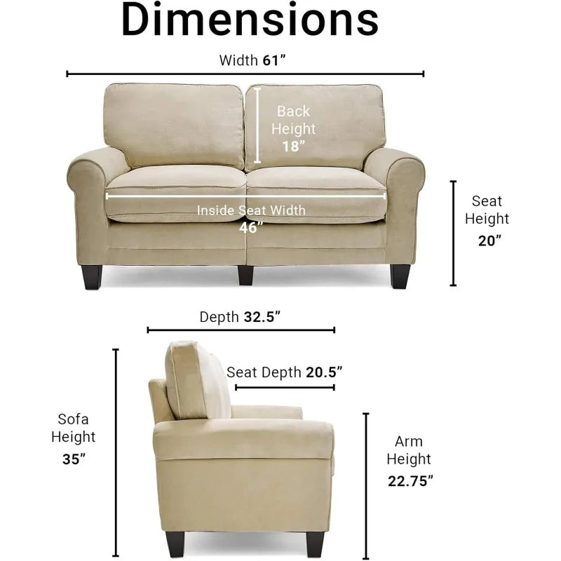Ljustra Copenhagen Rolled Arm Sofa Easy Care Polyester Loveseat 61"