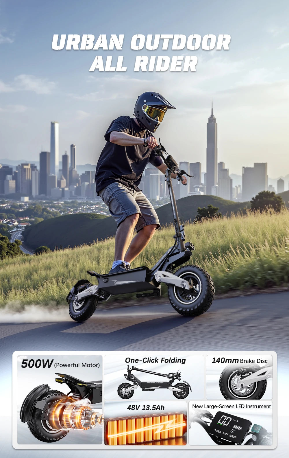Ljustra Electric Scooter 31mph 900W Off-Road Adult E-Scooter