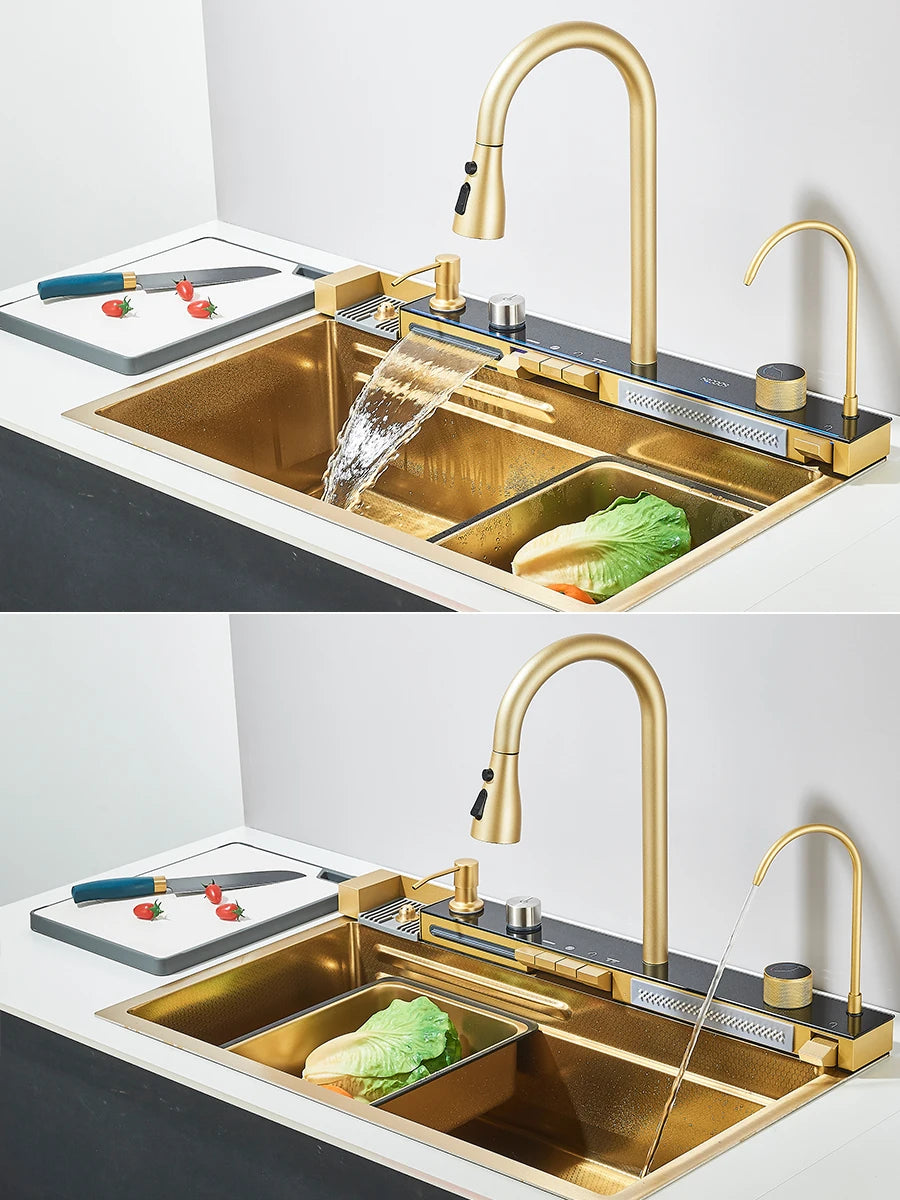Large Stainless Steel Kitchen Sink 75x45cm with Faucet Digital Display