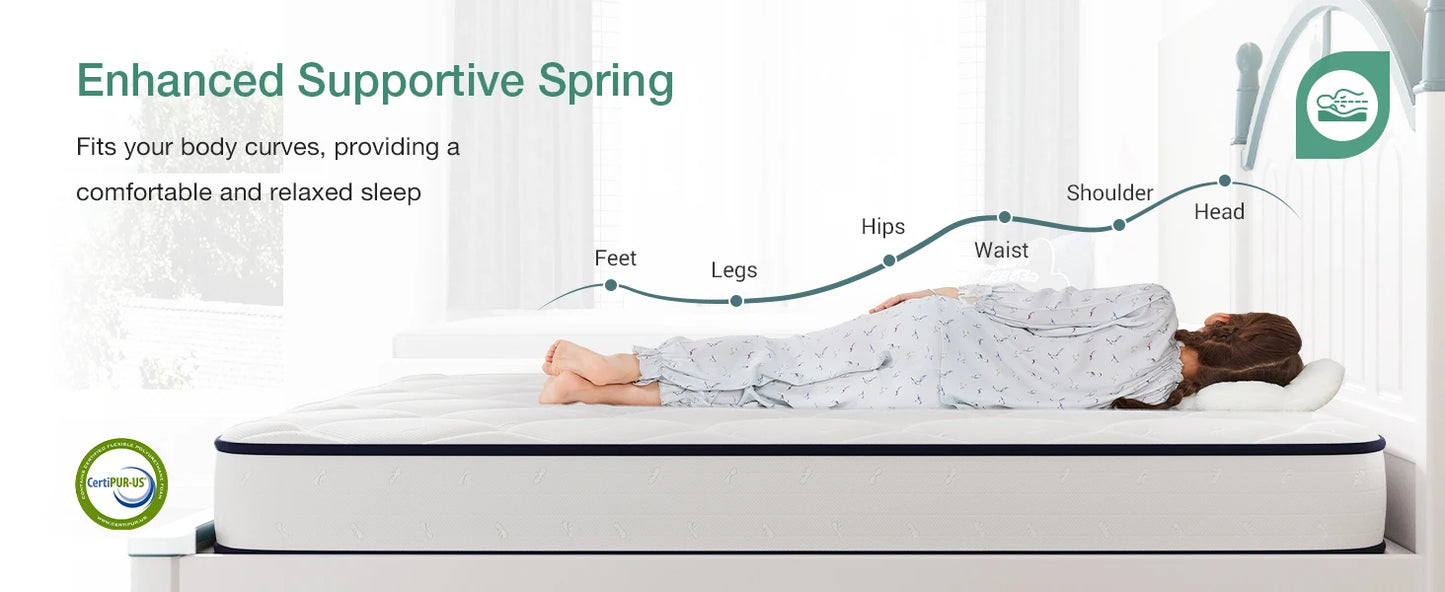 Ljustra 8 Inch Twin Mattress Kids Foam Spring Hybrid Comfortable Sleep