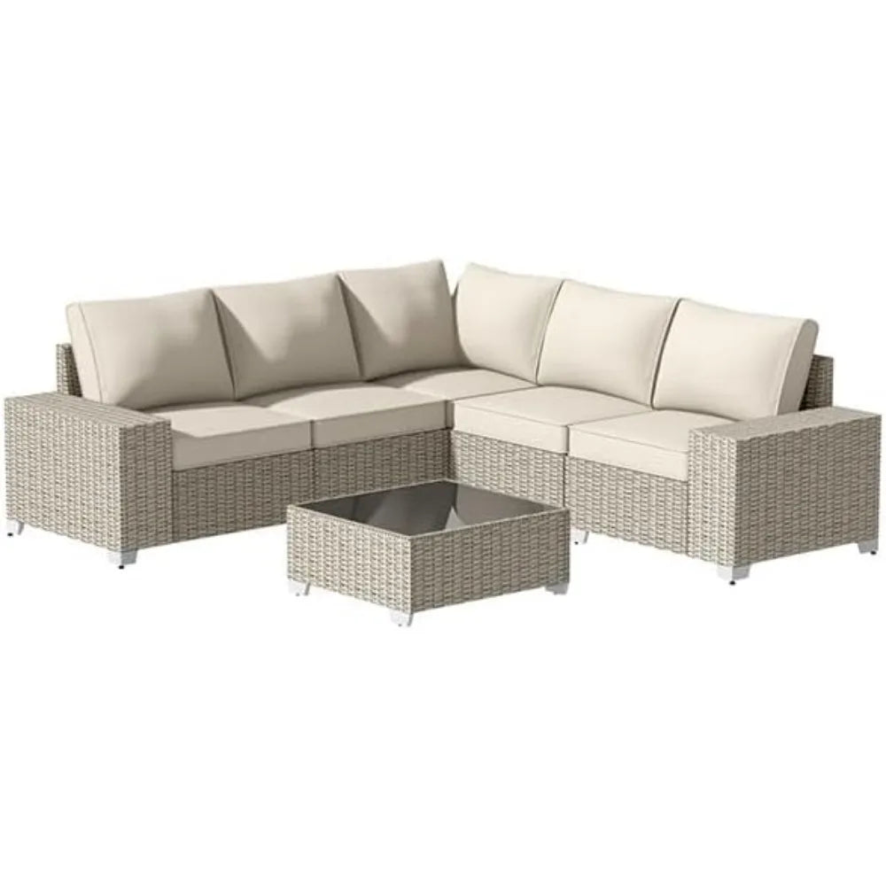 6-Piece All Weather Rattan Sectional Conversation Set with Cushions