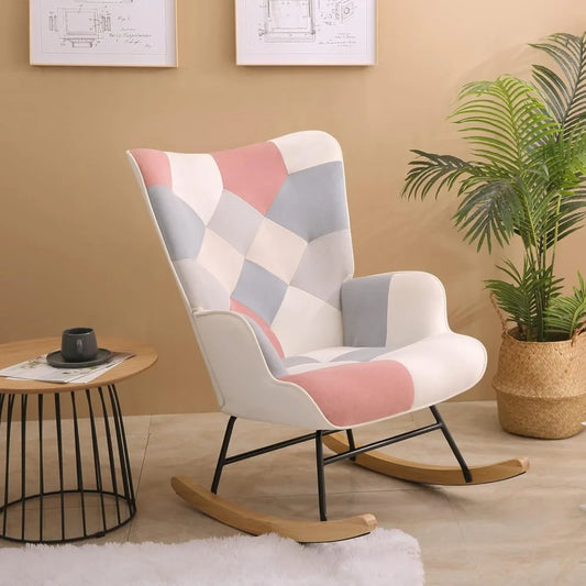 Mid Century Rocking Chair Fabric Recliner with Wood Legs for Living Room