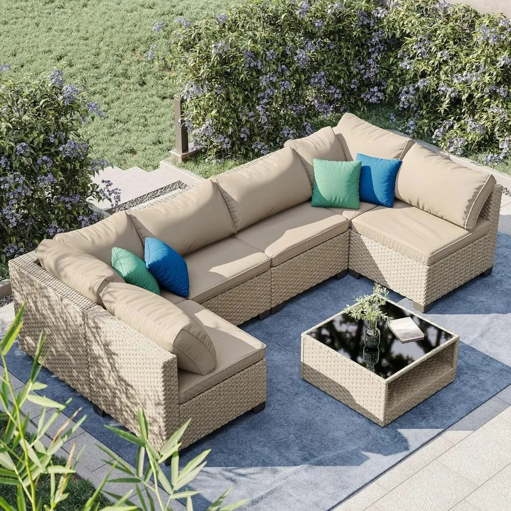 7-Piece Patio Furniture Set All-Weather Outdoor Sectional Sofa