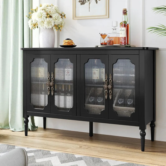 Vintage Buffet Sideboard with 4 Glass Doors Mid Century Storage Cabinet