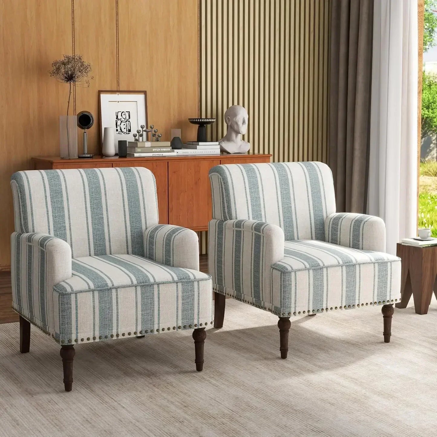 Stripe Accent Chairs Set of 2 Modern Armchair Living Room Furniture
