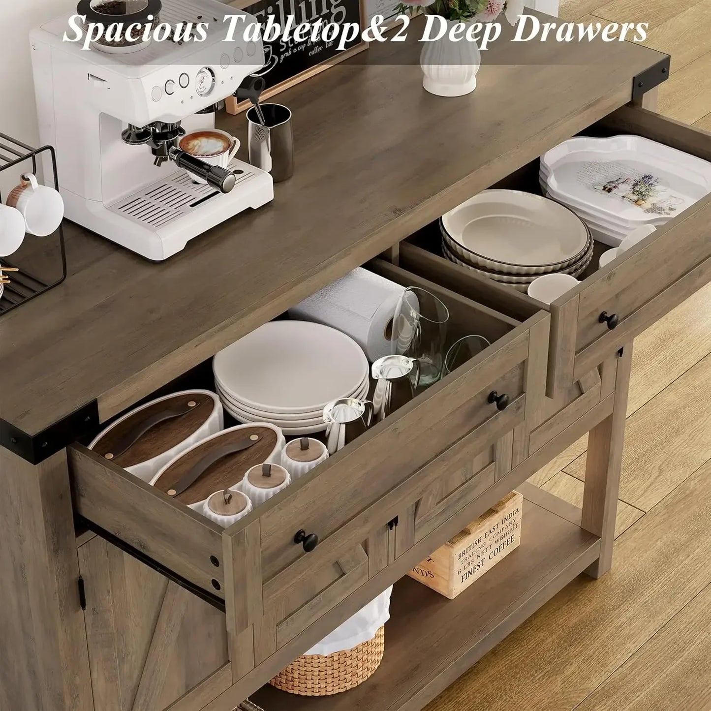 Buffet Sideboard Cabinet 47.2" Farmhouse Coffee Bar with Storage