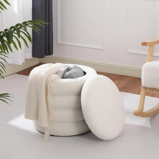Modern Round Storage Ottoman Foot Rest Upholstered Vanity Stool