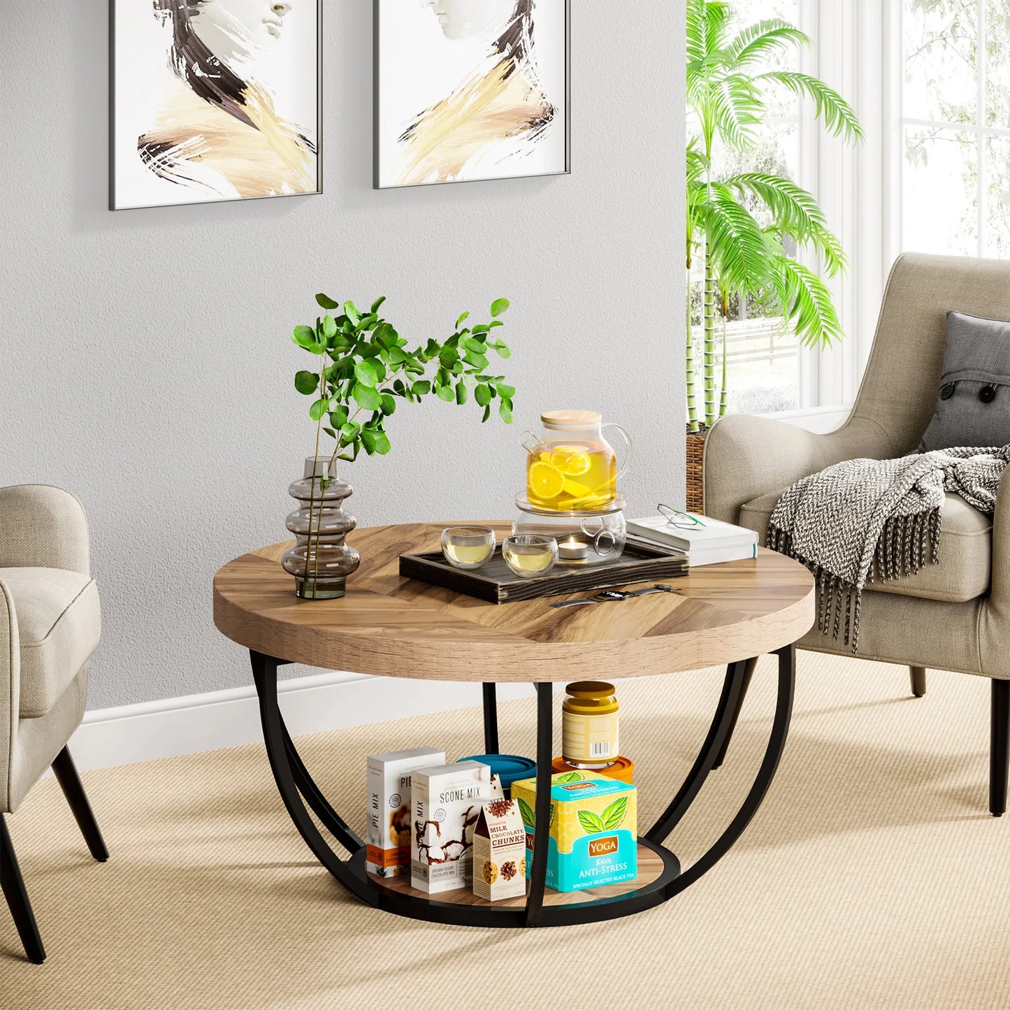 Ljustra Modern Round Coffee Table 31.7 Inch Industrial Design