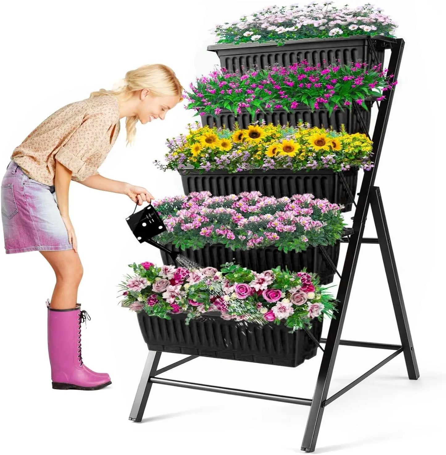 5 Tier Vertical Raised Garden Planter Outdoor Garden Bed with Hooks