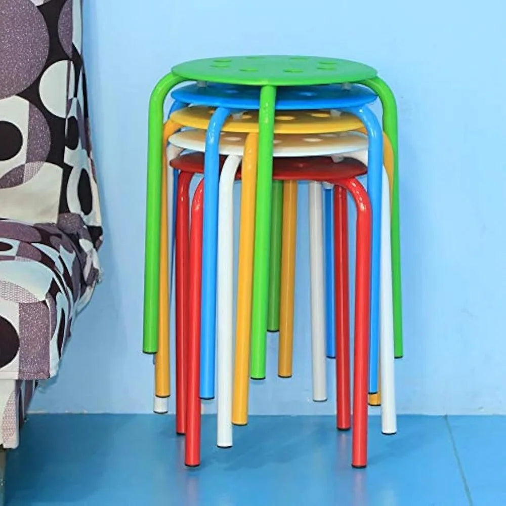 Set of 5 Stackable Plastic Classroom Bar Stools 17.3in Height Modern