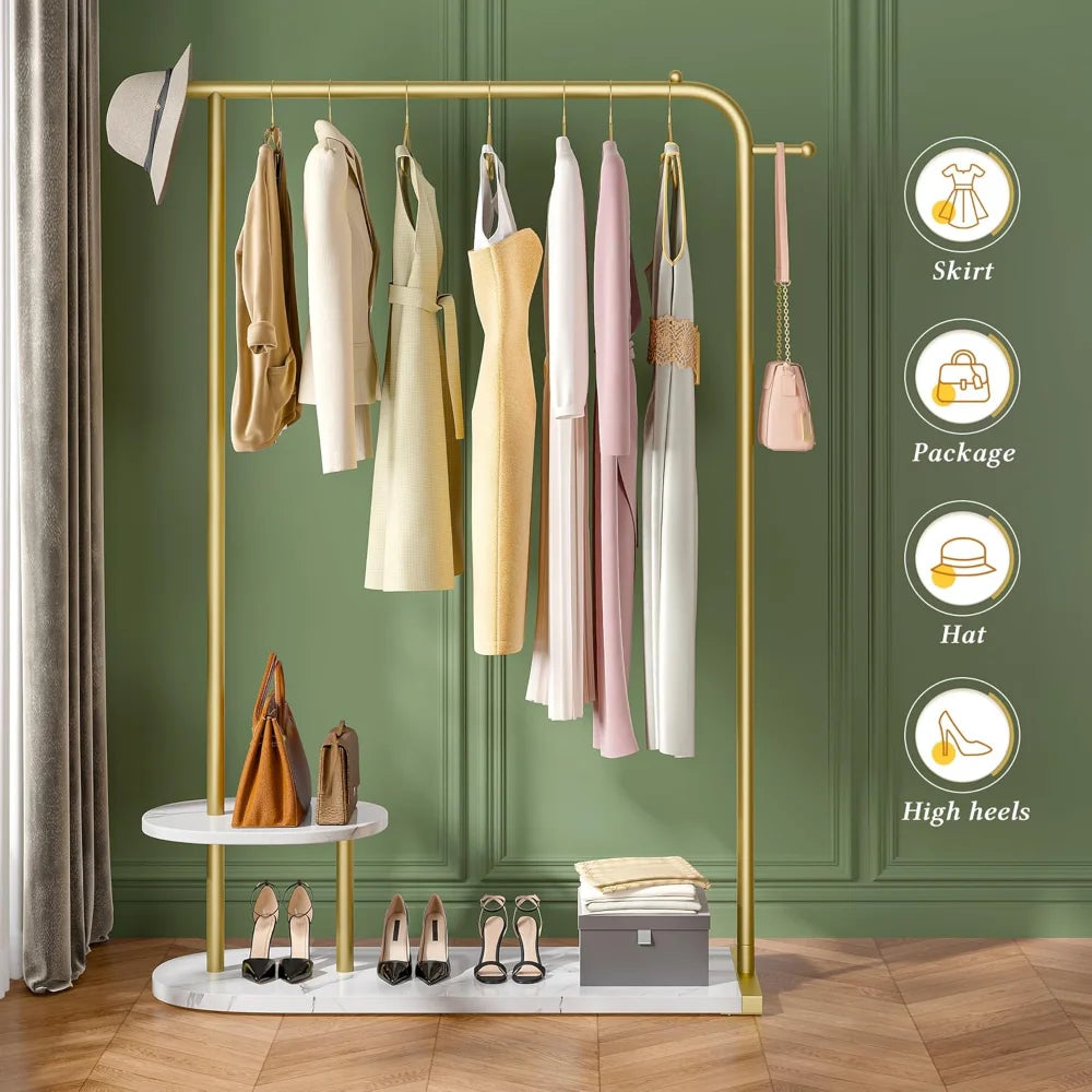 67 Inch Gold Clothing Rack Modern Coat Rack Two-Tier Storage Boutique
