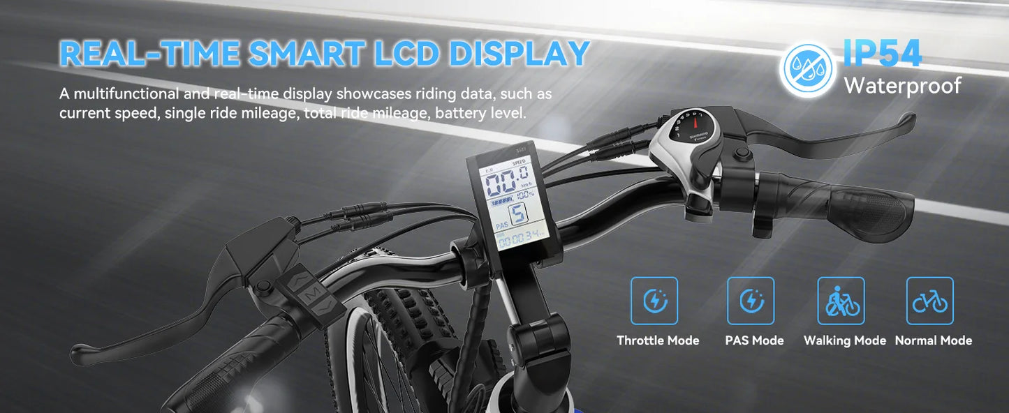 Ljustra 26 Inch Electric Bike 1000W Peak 80 Miles Removable Battery