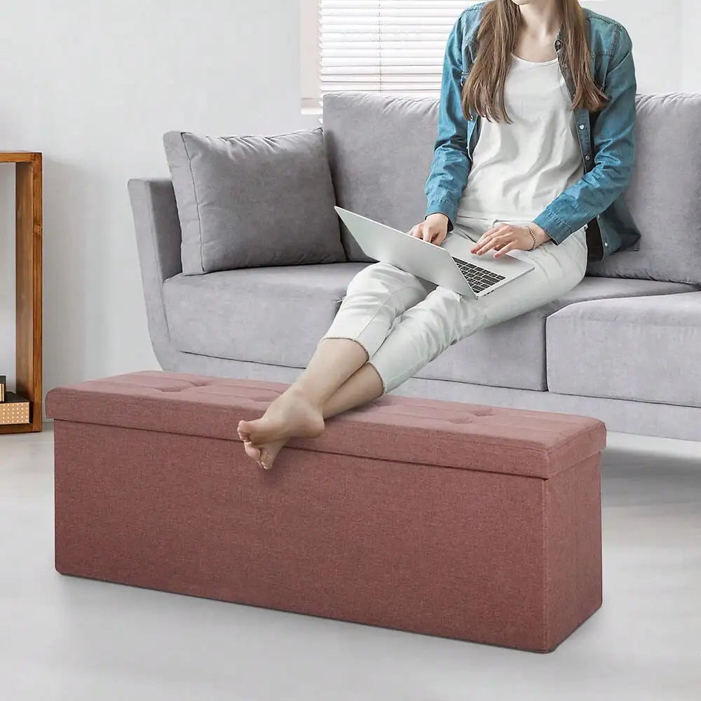 Folding Storage Bench Box MDF Seat Footstool for Living Room