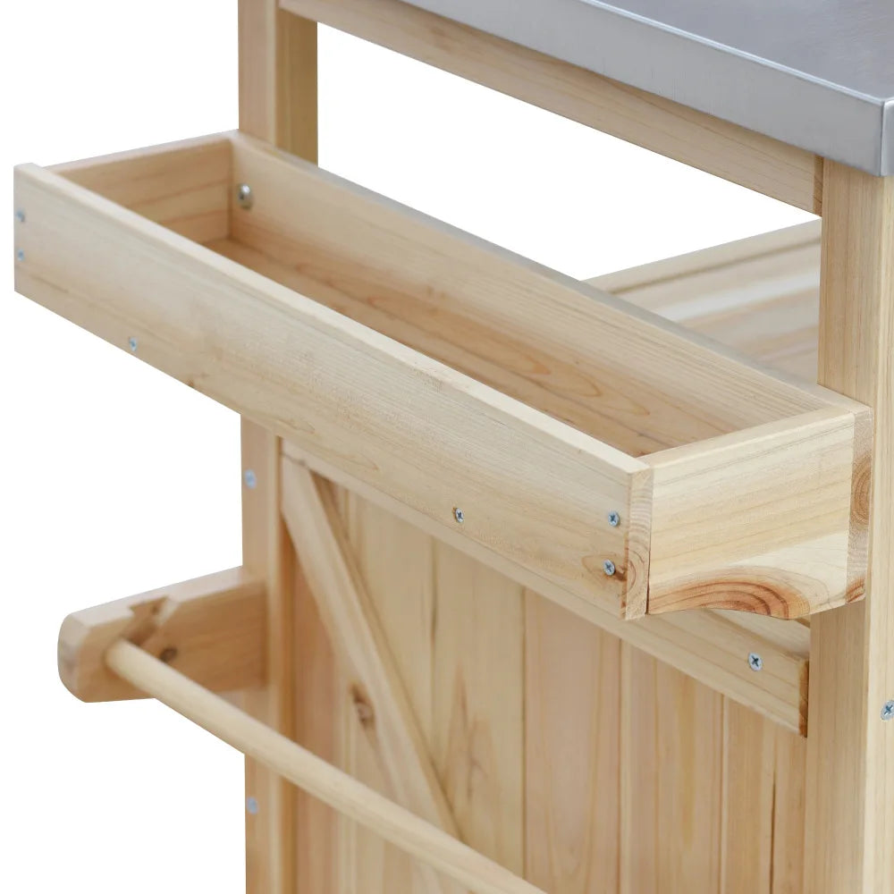 Outdoor Kitchen Island Rolling Bar Cart Storage Cabinet Grill Table