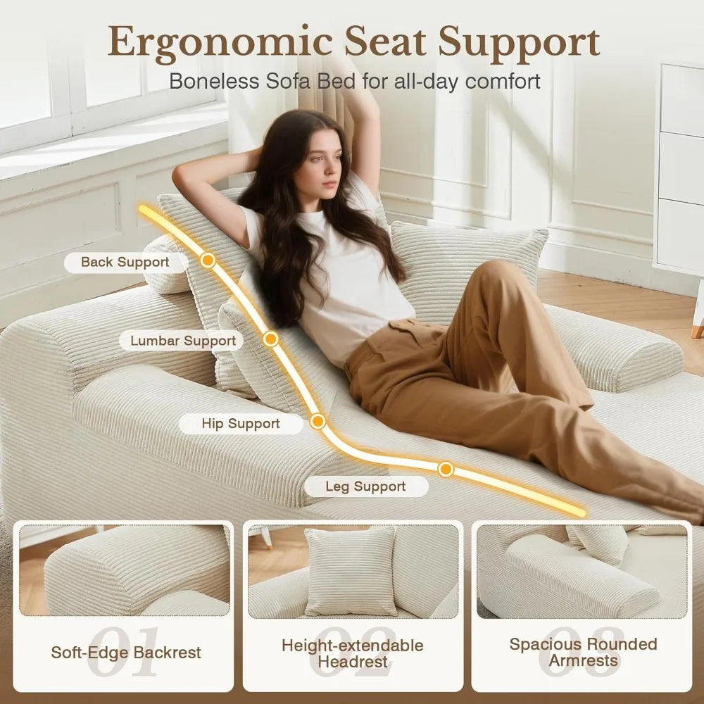 Ljustra Chaise Lounge Chair Indoor Corduroy Sofa Bed with 3 Pillows