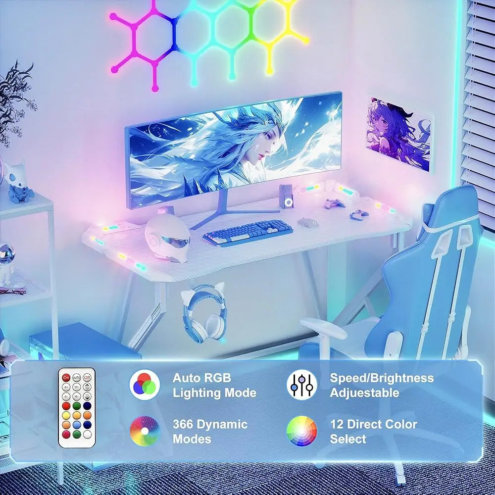 Small Gaming Desk with RGB Lights 40" PC Desk for Home Office Setup