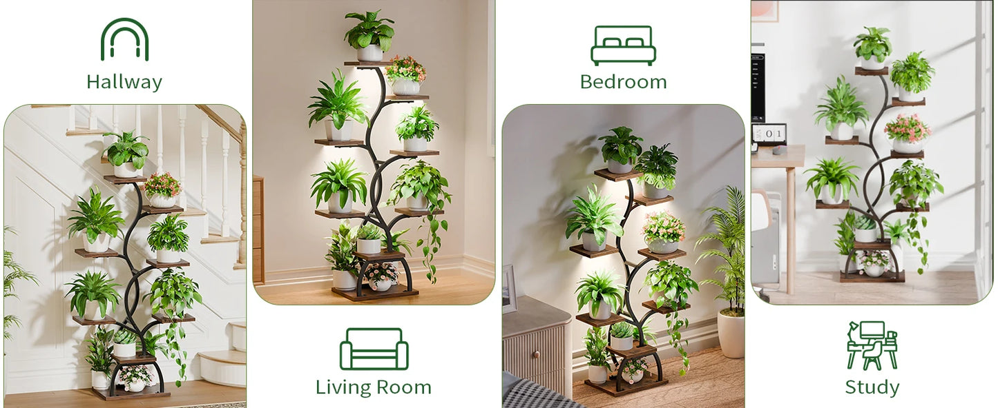 Indoor Plant Stand with Grow Light 8 Tiered Shelf 49 Inches Tall