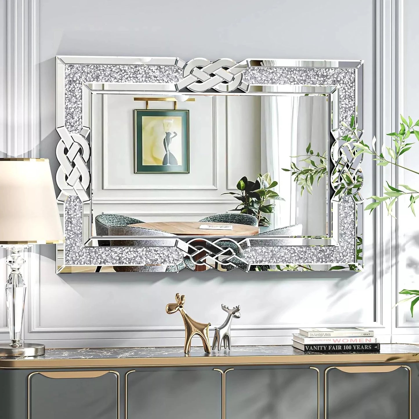 Ljustra Crushed Diamond Rectangular Wall Mirror Glam Decor