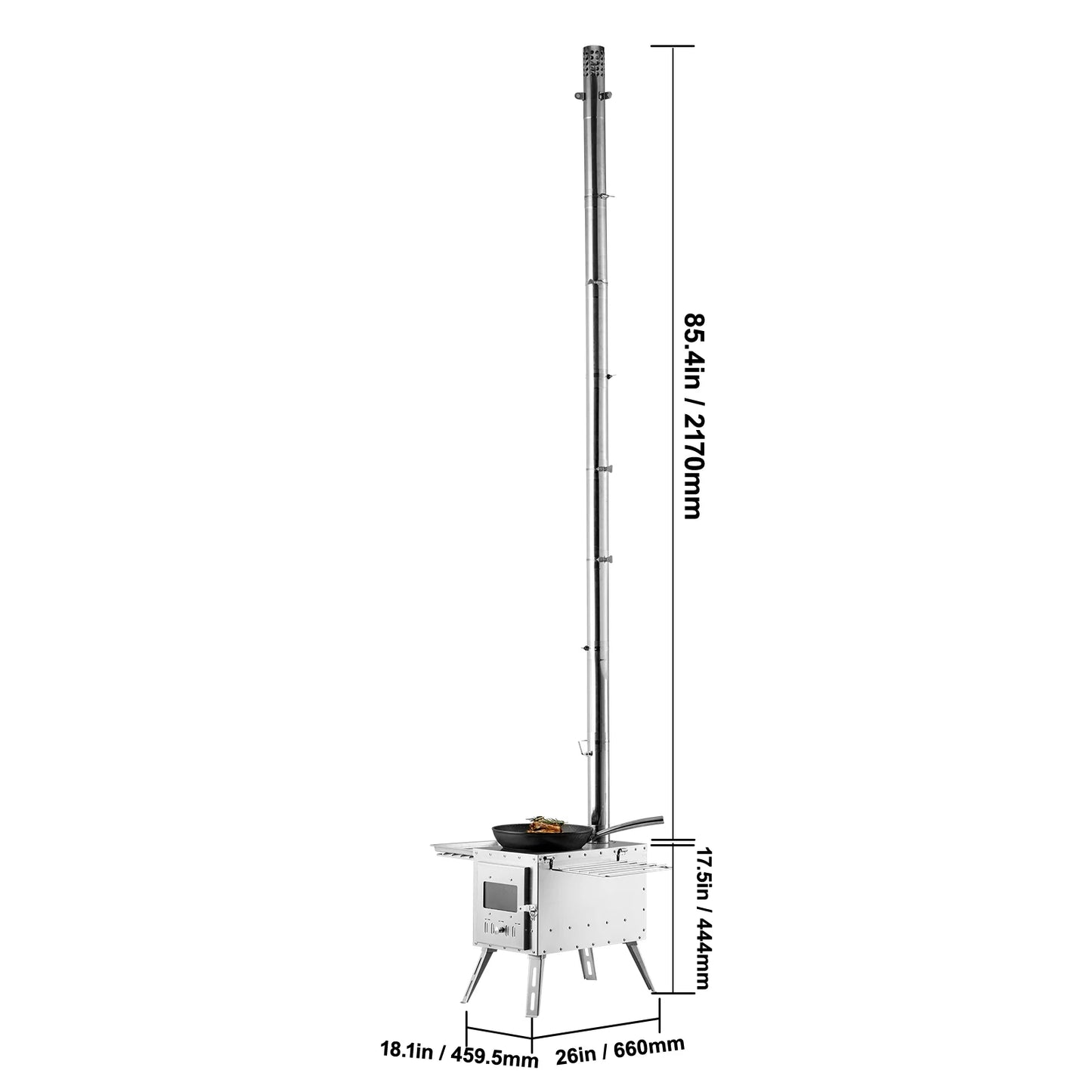 Ljustra Portable Camping Wood Stove Stainless Steel 86in Chimney