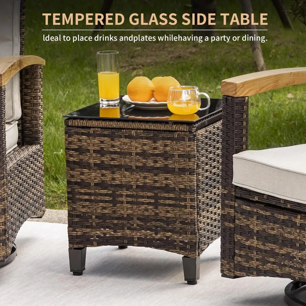 3 Piece Outdoor Swivel Rocker Patio Bistro Set with Side Table