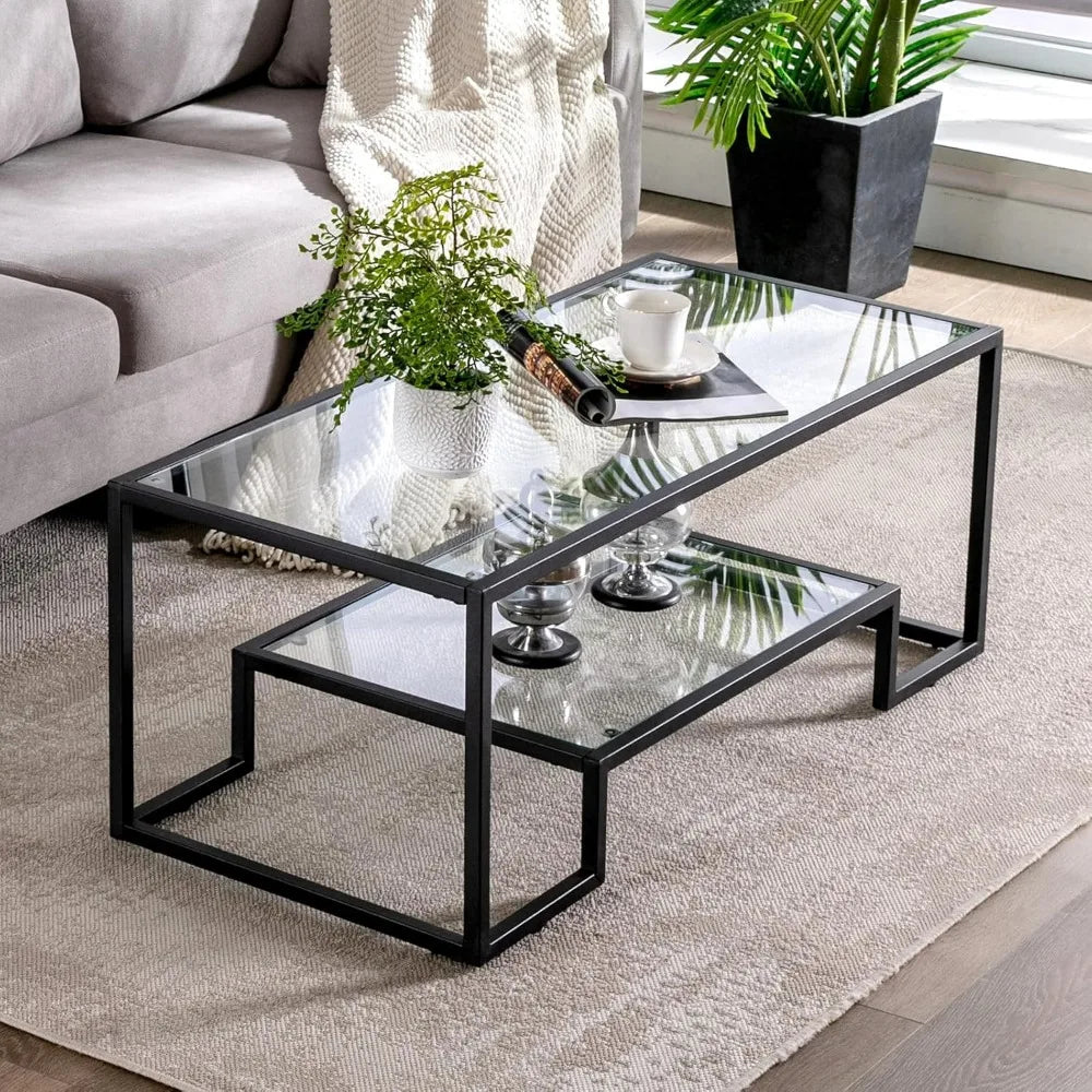 Modern Glass Coffee Table Set with 2 End Tables for Living Room