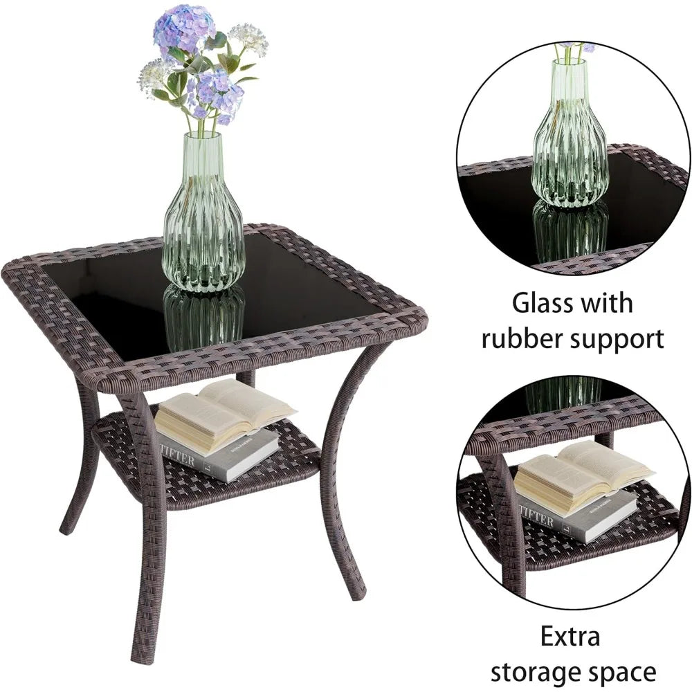 Ljustra 3 Piece Wicker Swivel Rocking Chair Set Outdoor Patio Furniture