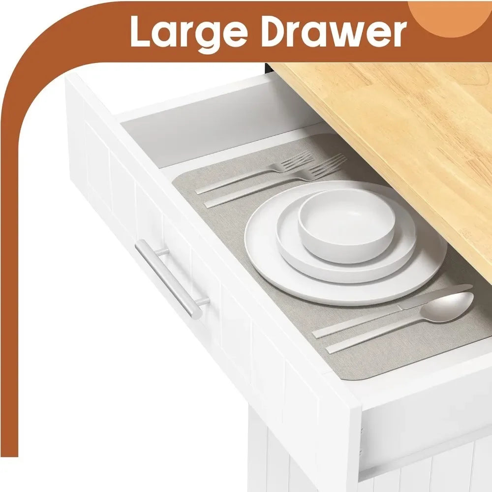 Kitchen Island on Wheels Rolling Cart with Storage Cabinet & Drawer