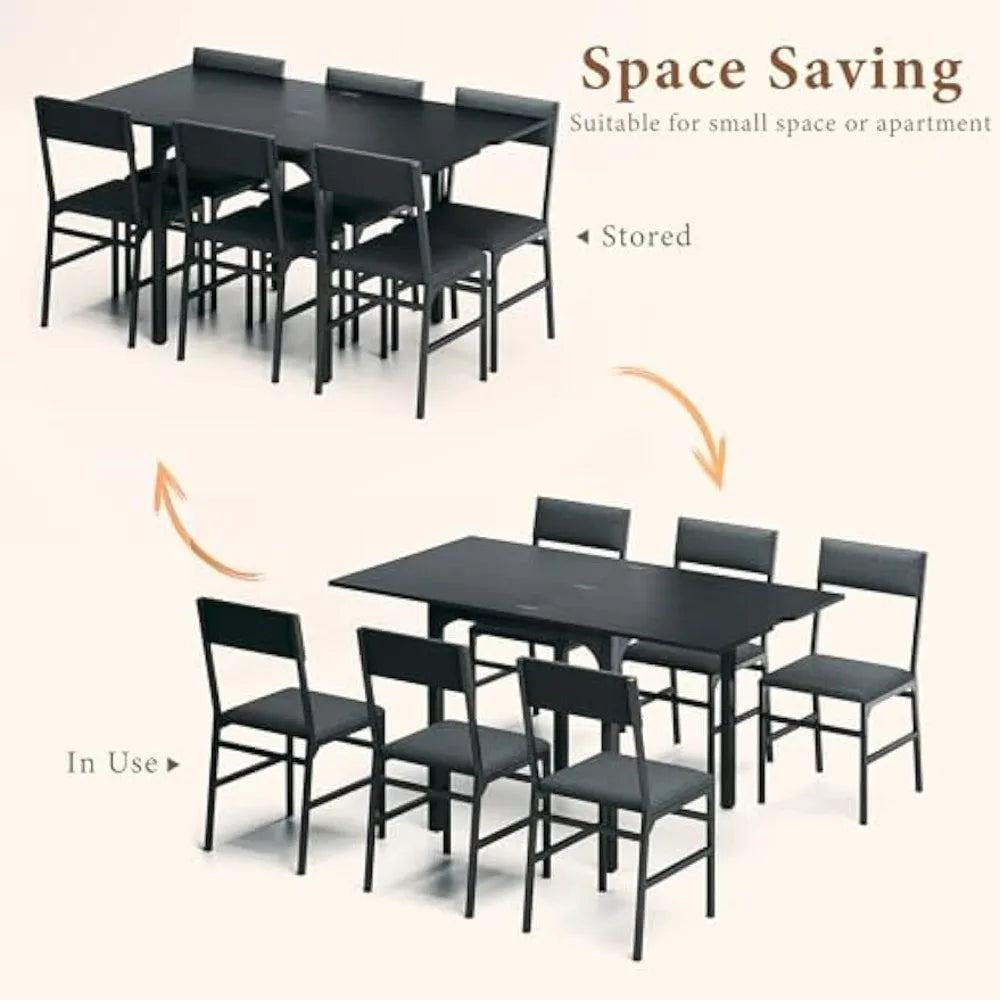 7-Piece Extendable Dining Table Set for 4-6 with 6 Chairs