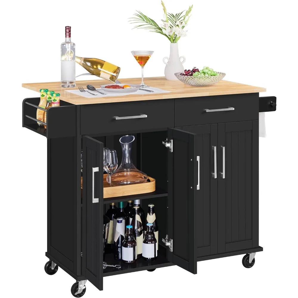 Rolling Kitchen Island Cart 49" on Wheels with Storage Cabinet Drawers