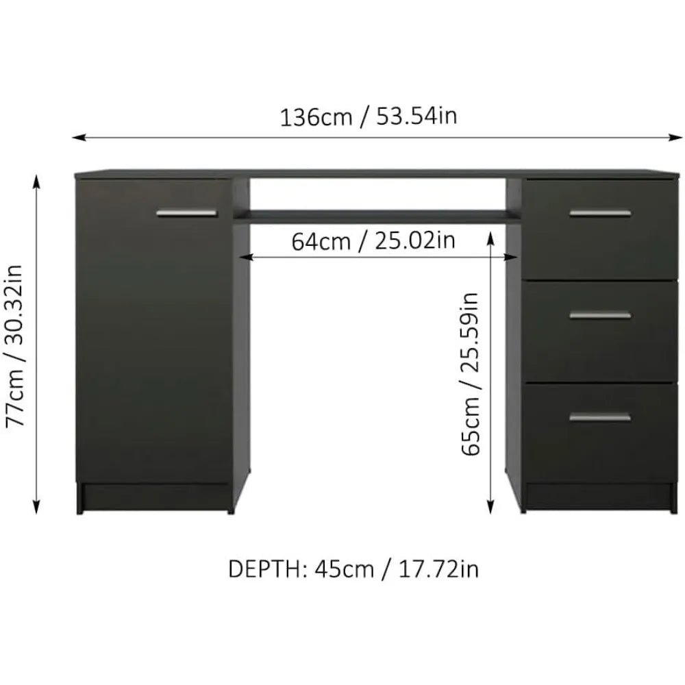 Computer Desk with Drawers and Storage Shelf Modern Home Office Workstation