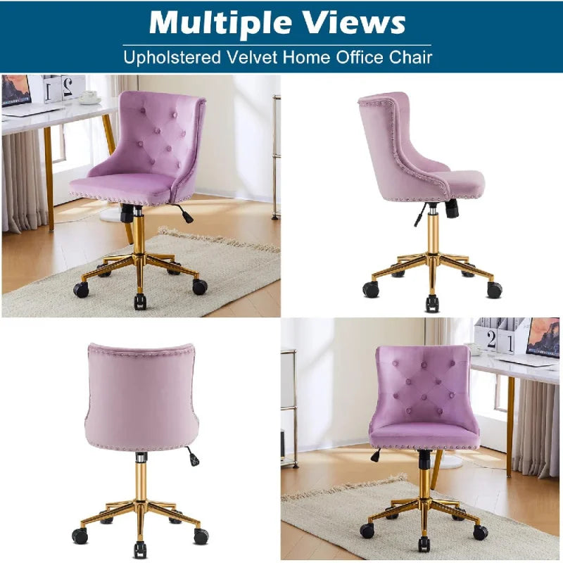 Mauve Purple Armless Home Office Desk Chair with Gold Base and Wheels