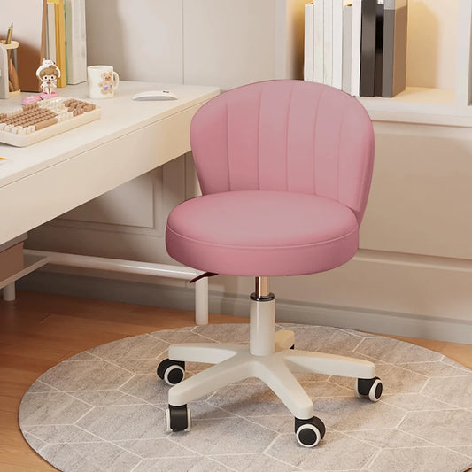 Small Round Rolling Desk Chair Armless PU Leather Height Adjustable